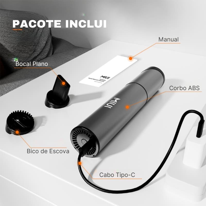 Mini Aspirador de Pó Portátil Sem Fio Castiliani, ideal para limpeza prática de casa e carro