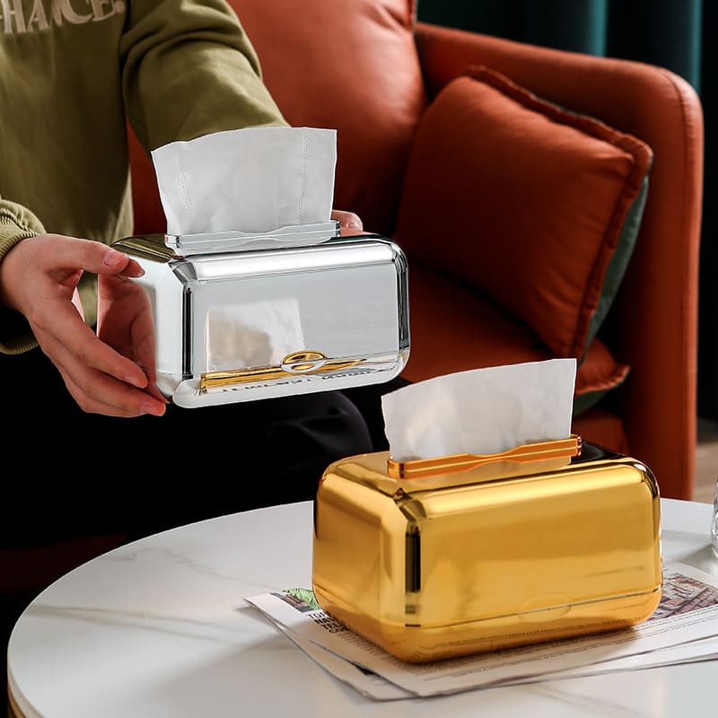 Caixa Porta Lenço Umedecido e Papel Cromado Castiliani com design elegante, ideal para organizar o banheiro com estilo e sofisticação.