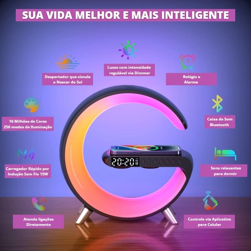 Carregador por Indução + Luminária Castiliani com Despertador