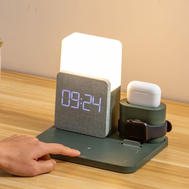Carregador por Indução Luminária de Mesa e Despertador Castiliani, ideal para quartos com design moderno e funcionalidade prática