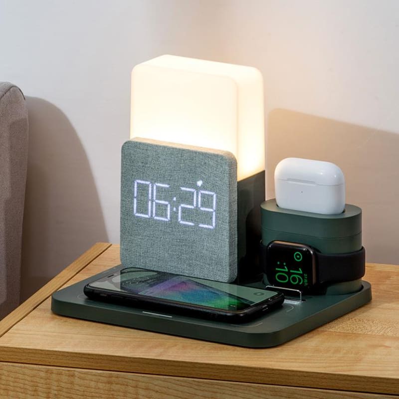 Carregador por Indução Luminária de Mesa e Despertador Castiliani, ideal para quartos com design moderno e funcionalidade prática