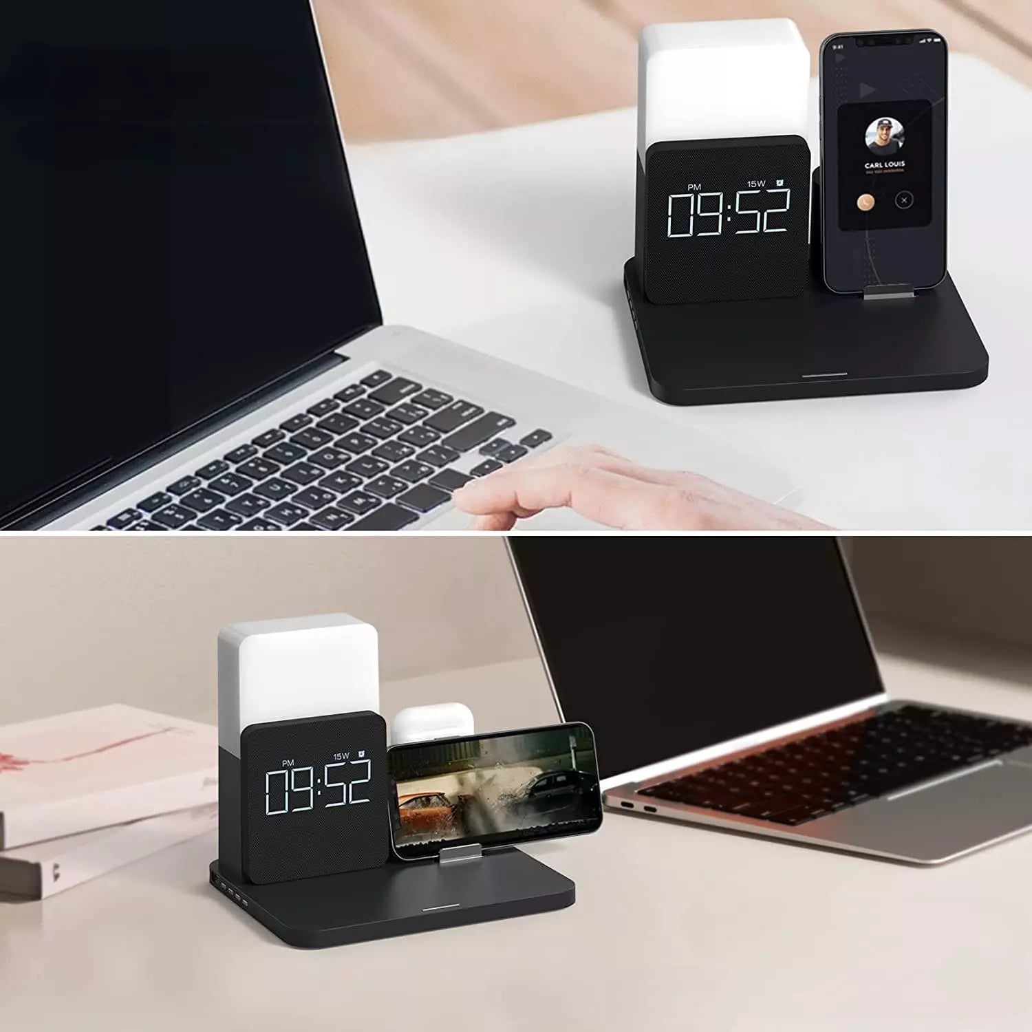 Carregador por Indução Luminária de Mesa e Despertador Castiliani, ideal para quartos com design moderno e funcionalidade prática