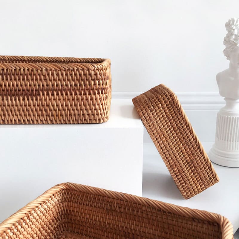Cesto de Palha Rattan Feito à Mão Castiliani, ideal para decoração e organização em qualquer ambiente