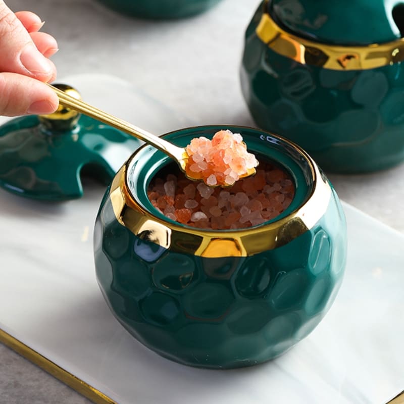Conjunto de Potes Cerâmica Kit Açucareiro e Saleiro Castiliani, ideal para organização com estilo na cozinha