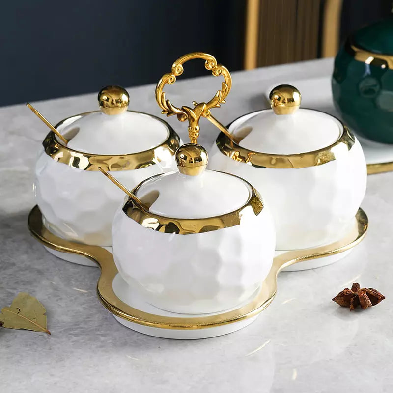 Conjunto de Potes Cerâmica Kit Açucareiro e Saleiro Castiliani, ideal para organização com estilo na cozinha