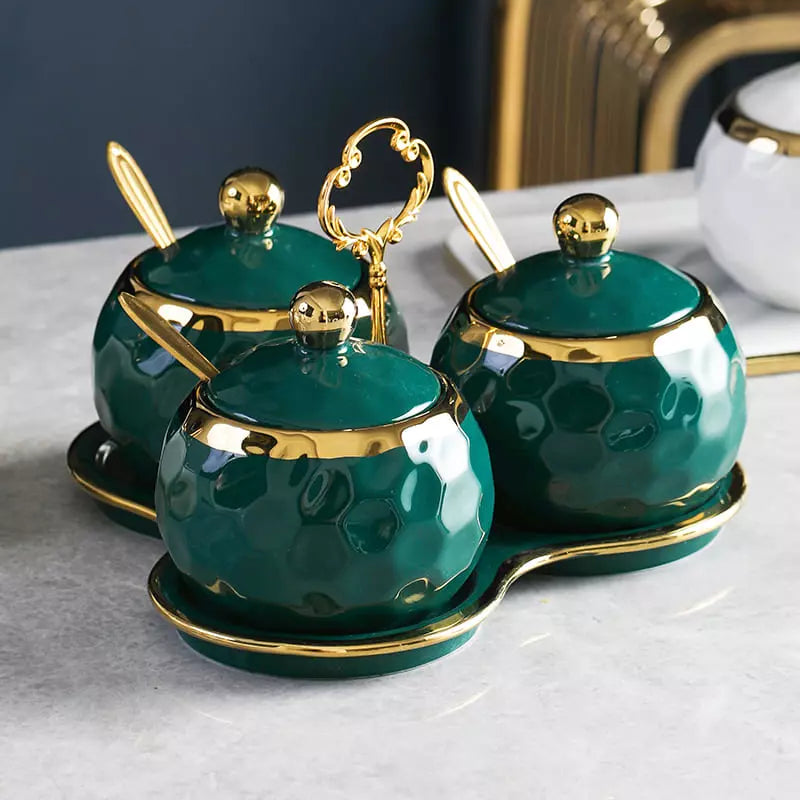 Conjunto de Potes Cerâmica Kit Açucareiro e Saleiro Castiliani, ideal para organização com estilo na cozinha
