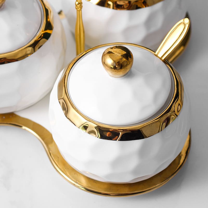 Conjunto de Potes Cerâmica Kit Açucareiro e Saleiro Castiliani, ideal para organização com estilo na cozinha
