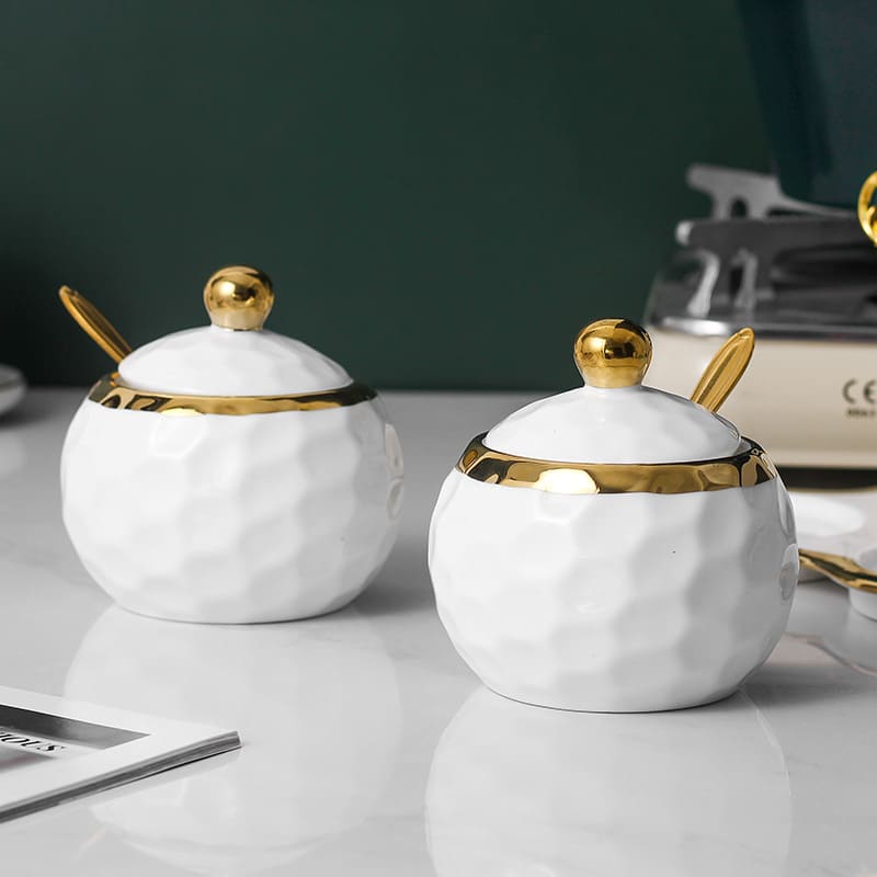 Conjunto de Potes Cerâmica Kit Açucareiro e Saleiro Castiliani, ideal para organização com estilo na cozinha
