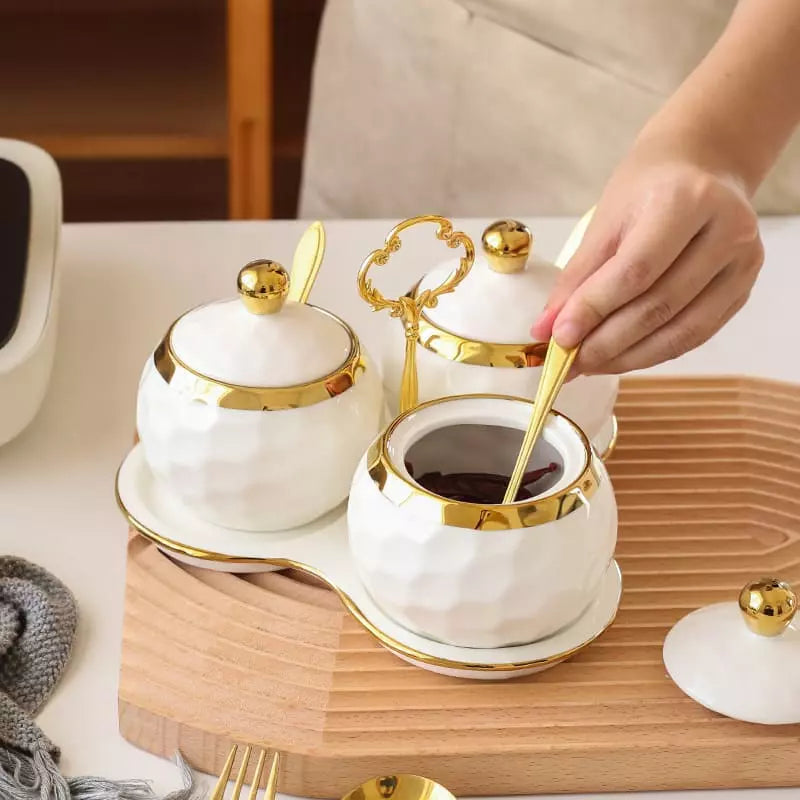 Conjunto de Potes Cerâmica Kit Açucareiro e Saleiro Castiliani, ideal para organização com estilo na cozinha