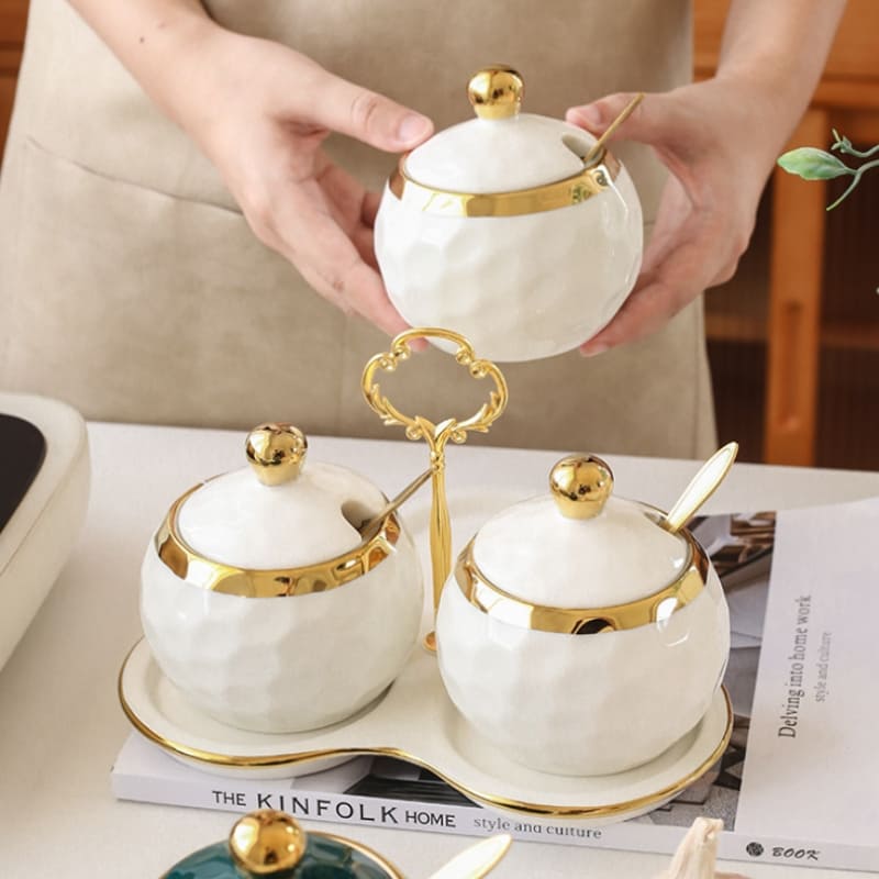 Conjunto de Potes Cerâmica Kit Açucareiro e Saleiro Castiliani, ideal para organização com estilo na cozinha