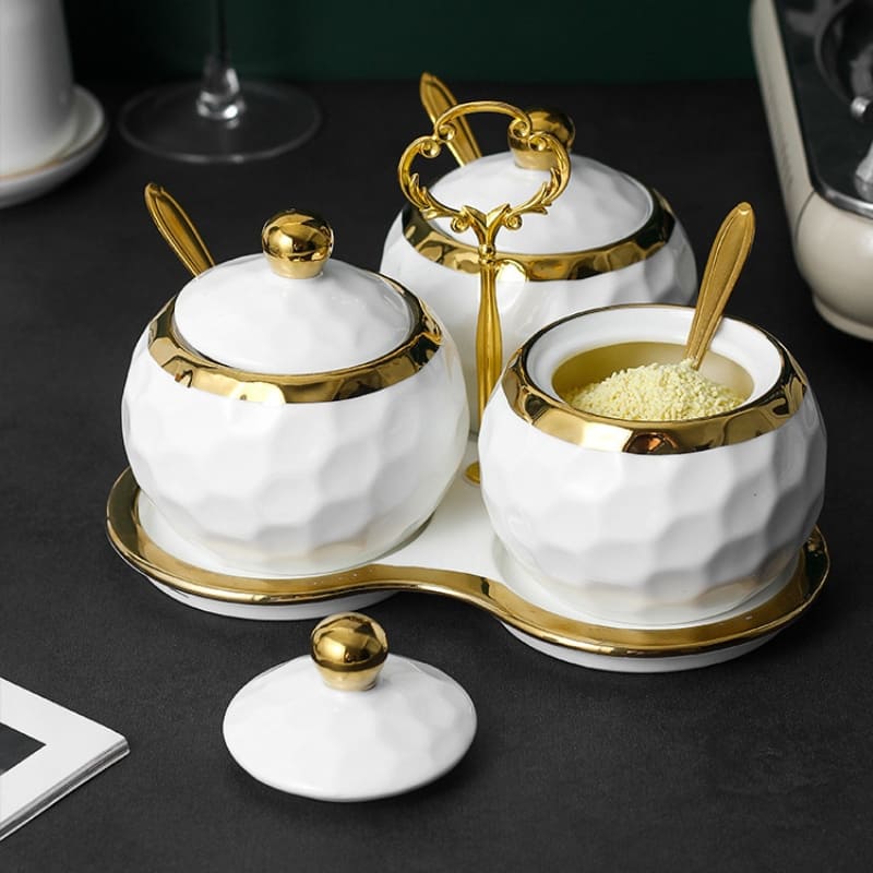 Conjunto de Potes Cerâmica Kit Açucareiro e Saleiro Castiliani, ideal para organização com estilo na cozinha