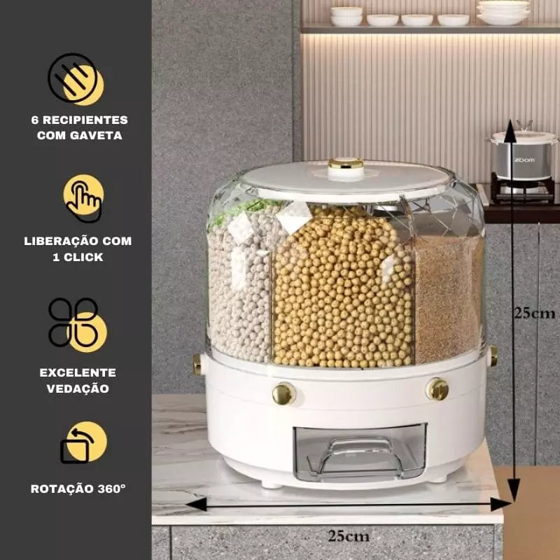 Dispensador Porta Alimentos e Cereais Giratório Castiliani, ideal para organizar alimentos secos com praticidade