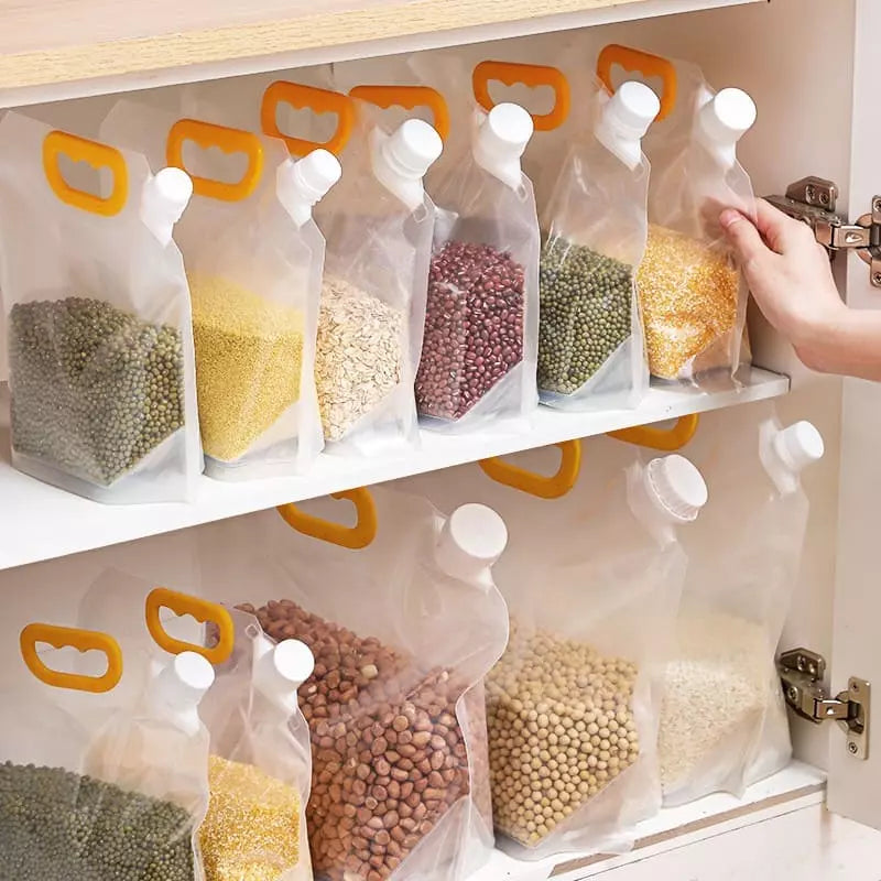 Kit 10 Sacos de Armazenamento Dispenser de Alimentos Castiliani, ideal para conservar alimentos secos com praticidade