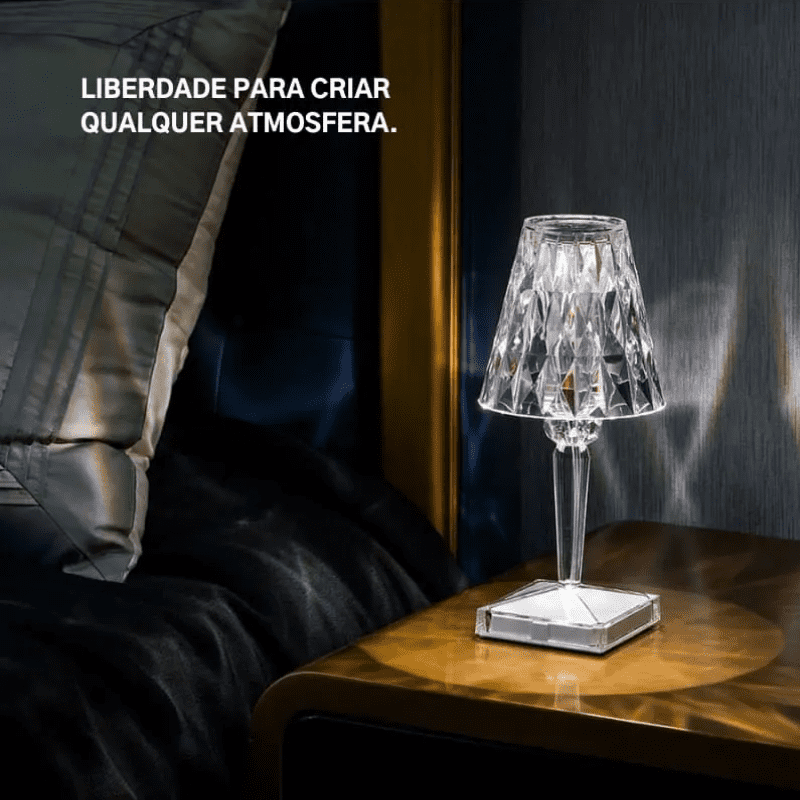 Luminária de Mesa LED Diamante USB 3 em 1 Sem Fio Castiliani, com 3 modos de iluminação e design elegante