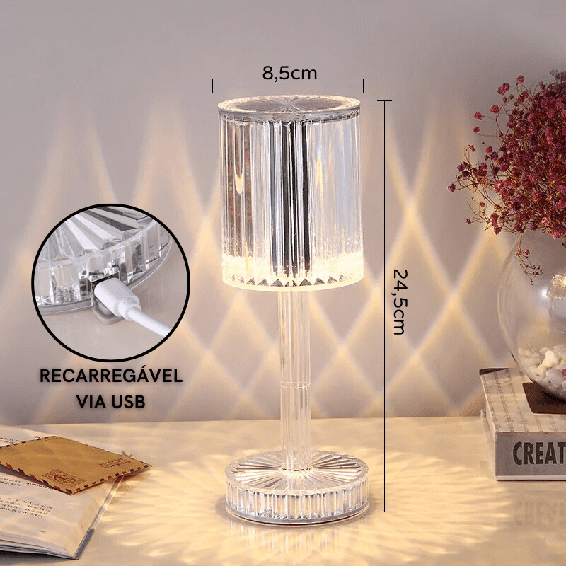 Luminária de Mesa LED Recarregável Sem Fio Cristal Castiliani