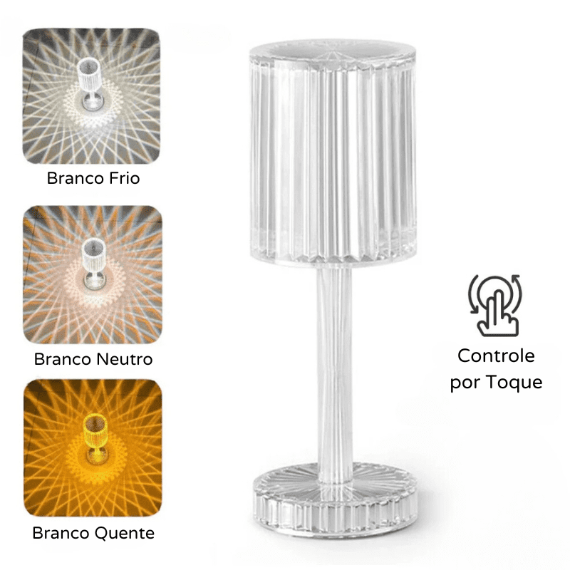 Luminária de Mesa LED Recarregável Sem Fio Cristal Castiliani