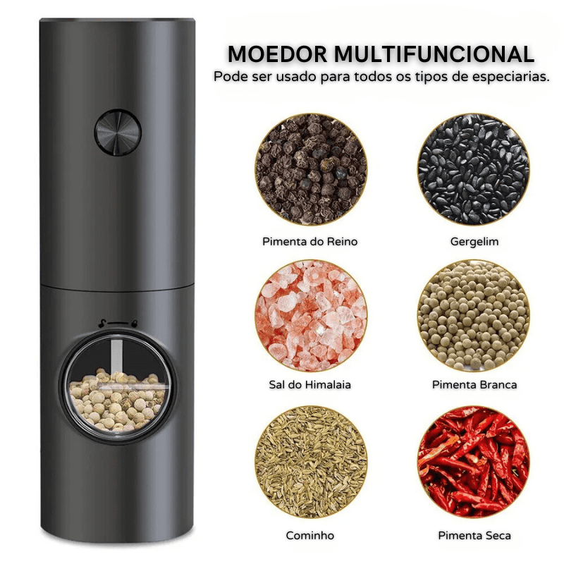 Moedor de Pimenta, Temperos e Sal Himalaia Elétrico Castiliani, ideal para uso na cozinha com design prático