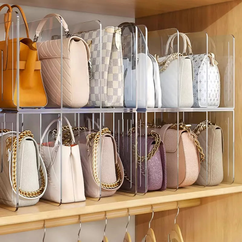 Organizador de Bolsa Acrílico com Divisória Castiliani, perfeito para organizar suas bolsas com elegância e praticidade