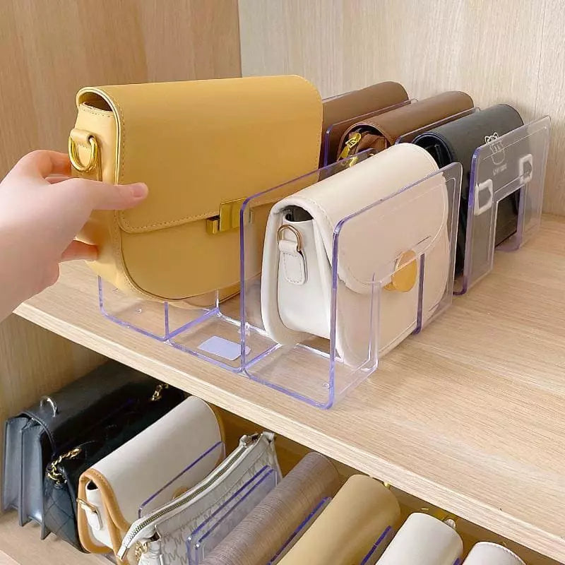 Organizador de Bolsa Acrílico com Divisória Castiliani, perfeito para organizar suas bolsas com elegância e praticidade