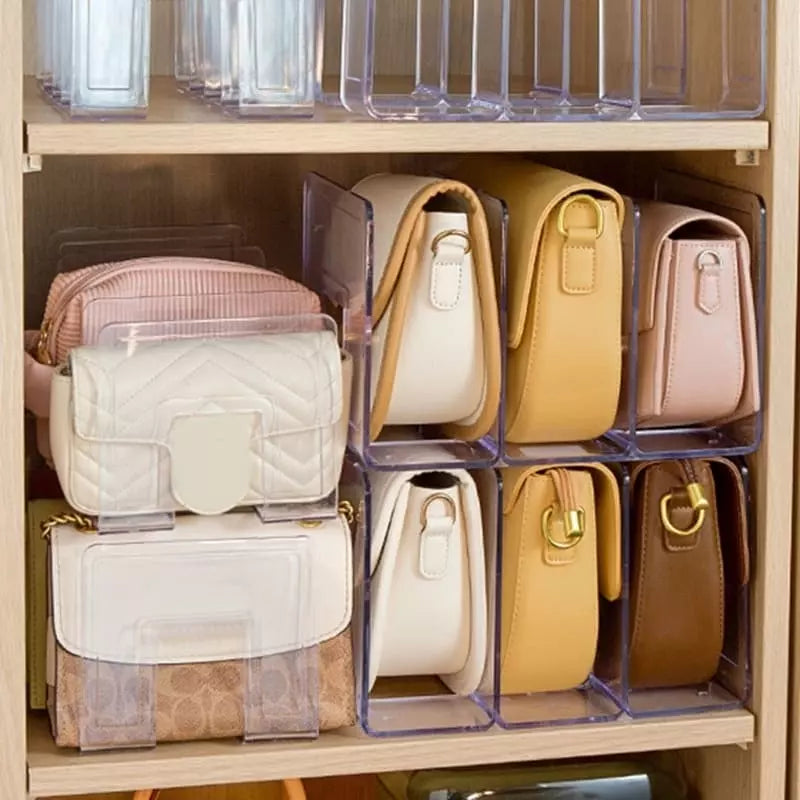 Organizador de Bolsa Acrílico com Divisória Castiliani, perfeito para organizar suas bolsas com elegância e praticidade