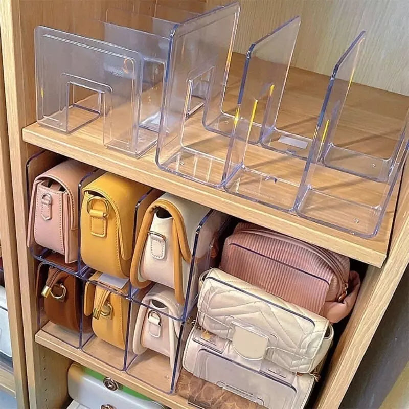 Organizador de Bolsa Acrílico com Divisória Castiliani, perfeito para organizar suas bolsas com elegância e praticidade