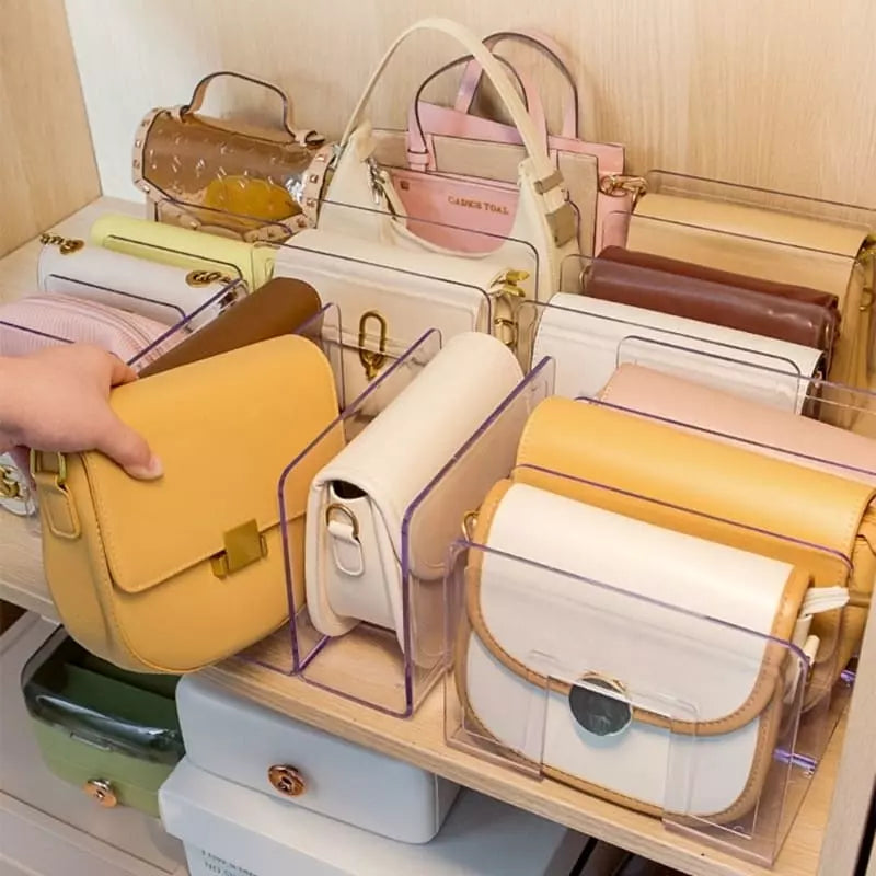 Organizador de Bolsa Acrílico com Divisória Castiliani, perfeito para organizar suas bolsas com elegância e praticidade