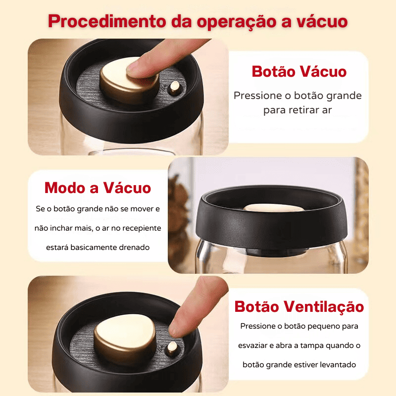 Pote de Vidro com Tampa Hermética Café a Vácuo Castiliani