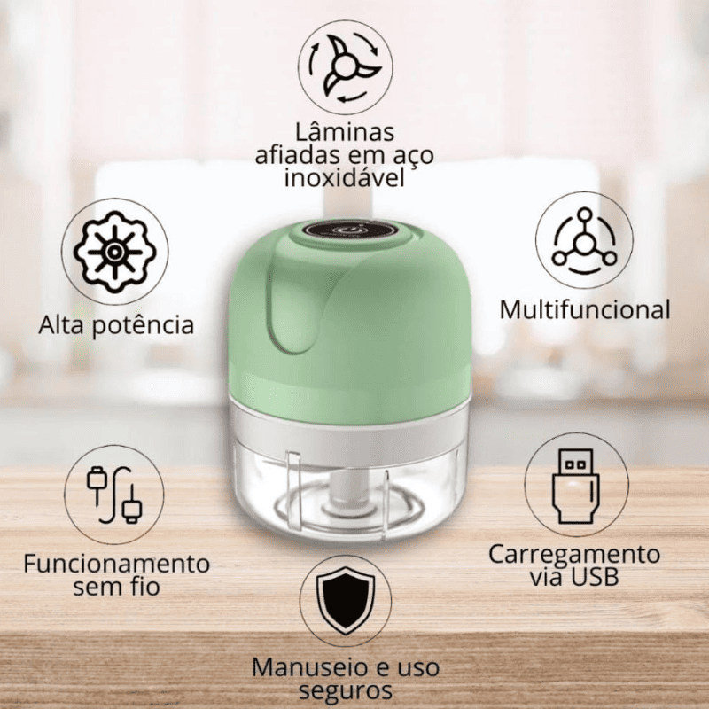 Processador de Alimentos Mini Elétrico USB Portátil Castiliani, ideal para triturar alimentos com praticidade e portabilidade