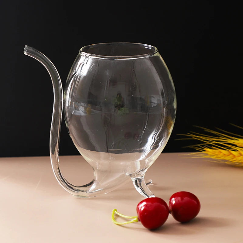 Copo de Vinho Criativo com Canudo de Vidro Castiliani