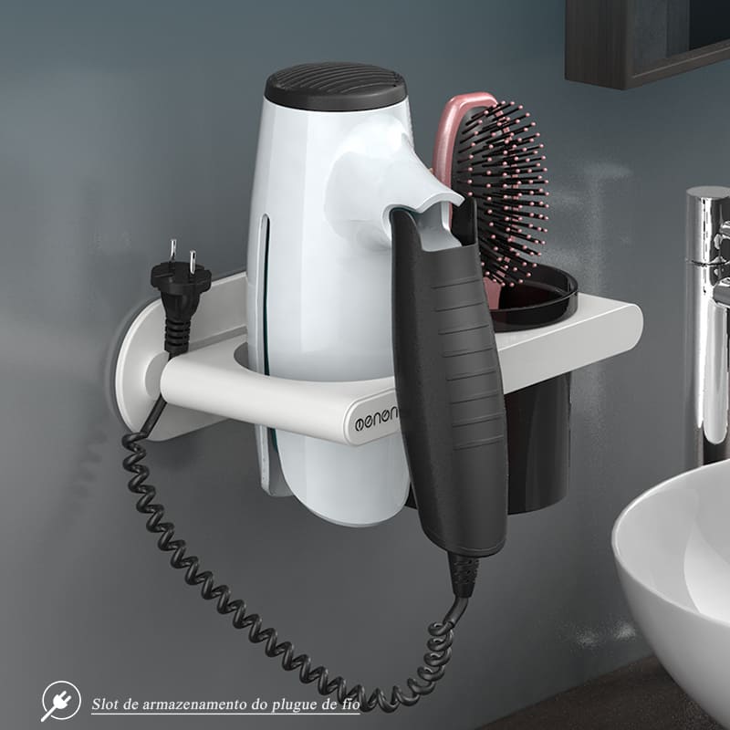 Suporte para Secador de Cabelo de Parede Castiliani, ideal para organizar secador e chapinha com praticidade