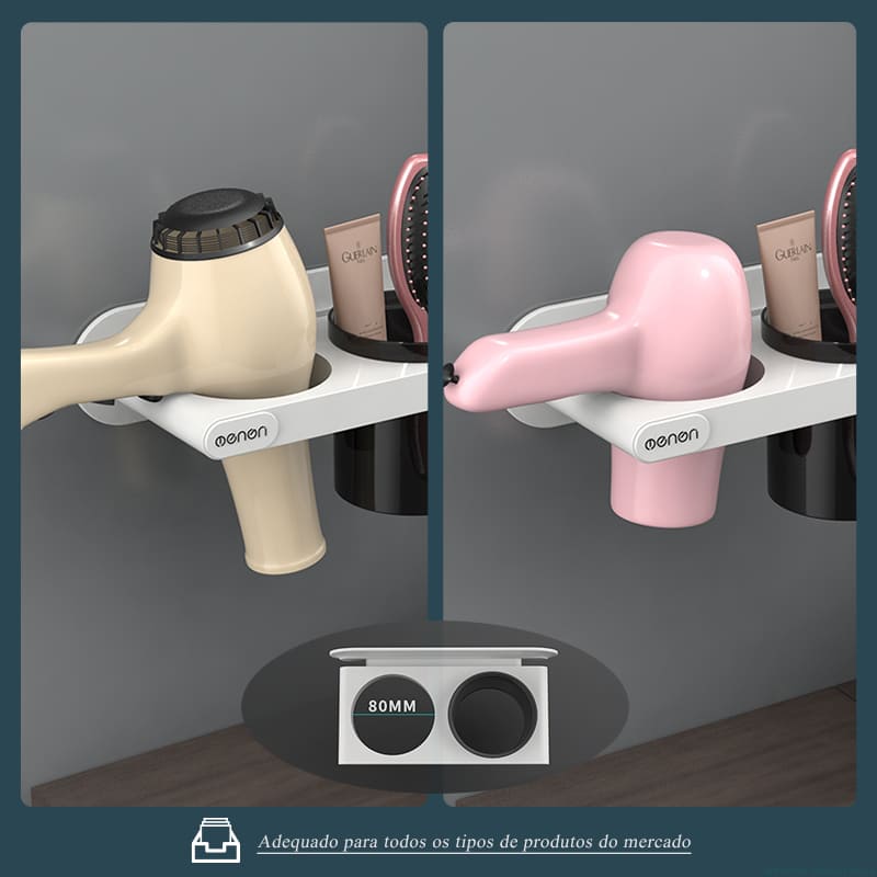 Suporte para Secador de Cabelo de Parede Castiliani, ideal para organizar secador e chapinha com praticidade