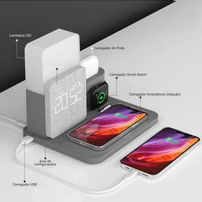 Carregador por Indução Luminária de Mesa e Despertador Castiliani, ideal para quartos com design moderno e funcionalidade prática