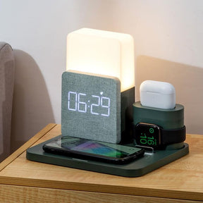 Carregador por Indução Luminária de Mesa e Despertador Castiliani, ideal para quartos com design moderno e funcionalidade prática