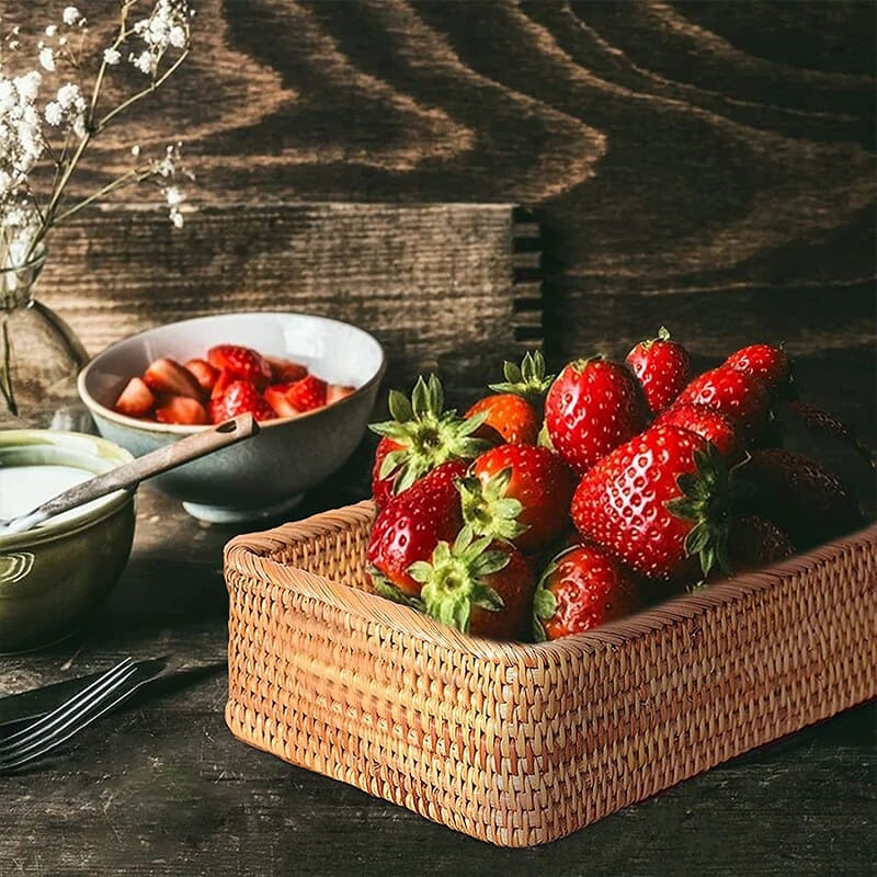 Cesto de Palha Rattan Feito à Mão Castiliani, ideal para decoração e organização em qualquer ambiente

