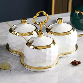 Conjunto de Potes Cerâmica Kit Açucareiro e Saleiro Castiliani, ideal para organização com estilo na cozinha

