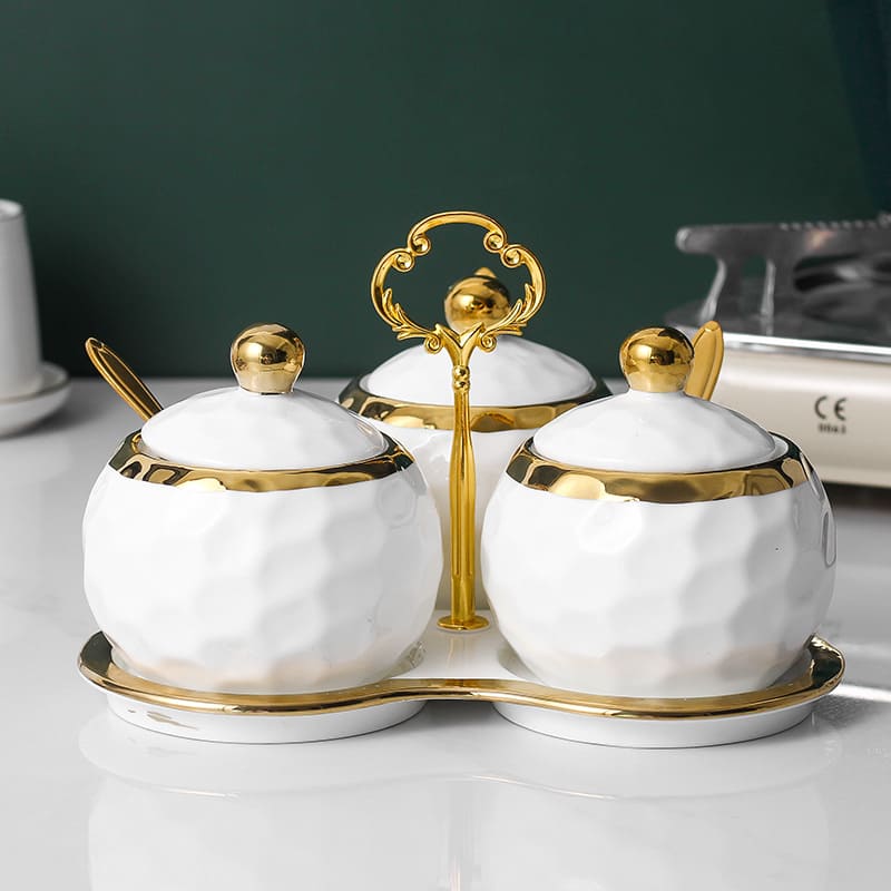 Conjunto de Potes Cerâmica Kit Açucareiro e Saleiro Castiliani, ideal para organização com estilo na cozinha

