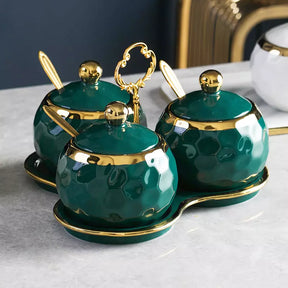 Conjunto de Potes Cerâmica Kit Açucareiro e Saleiro Castiliani, ideal para organização com estilo na cozinha

