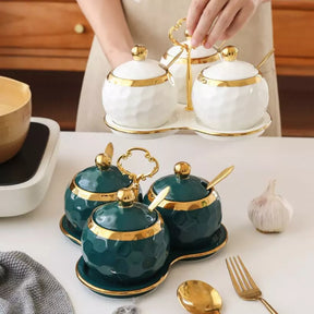 Conjunto de Potes Cerâmica Kit Açucareiro e Saleiro Castiliani, ideal para organização com estilo na cozinha

