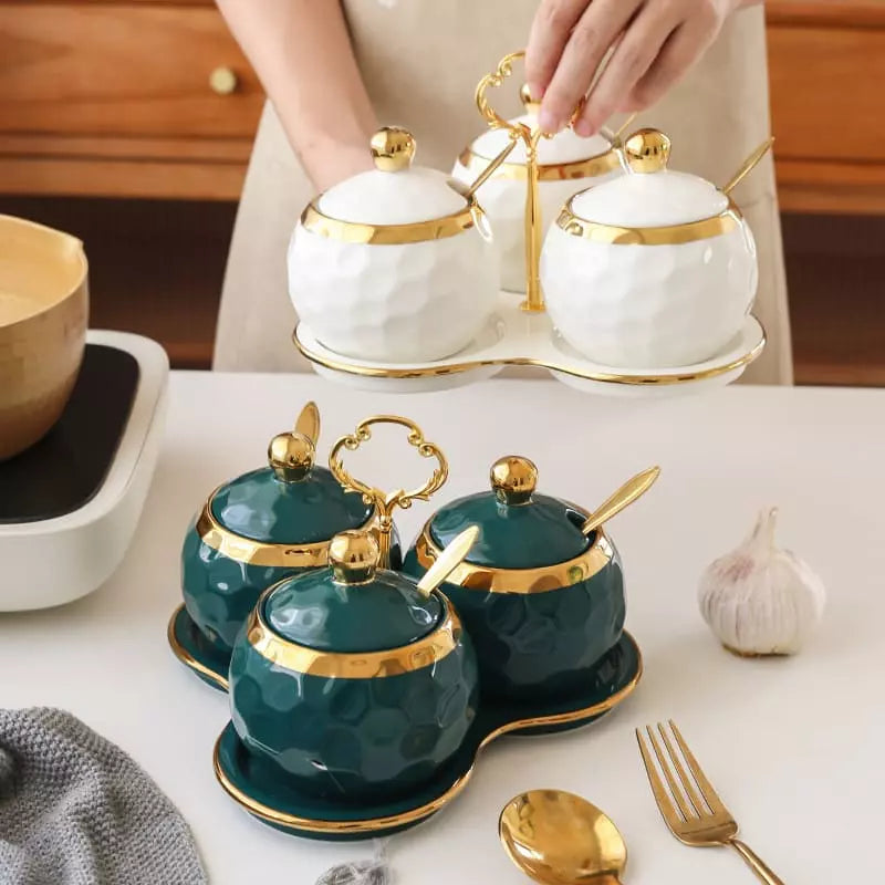 Conjunto de Potes Cerâmica Kit Açucareiro e Saleiro Castiliani, ideal para organização com estilo na cozinha

