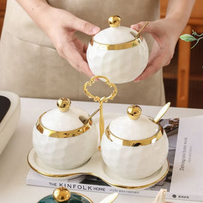 Conjunto de Potes Cerâmica Kit Açucareiro e Saleiro Castiliani, ideal para organização com estilo na cozinha

