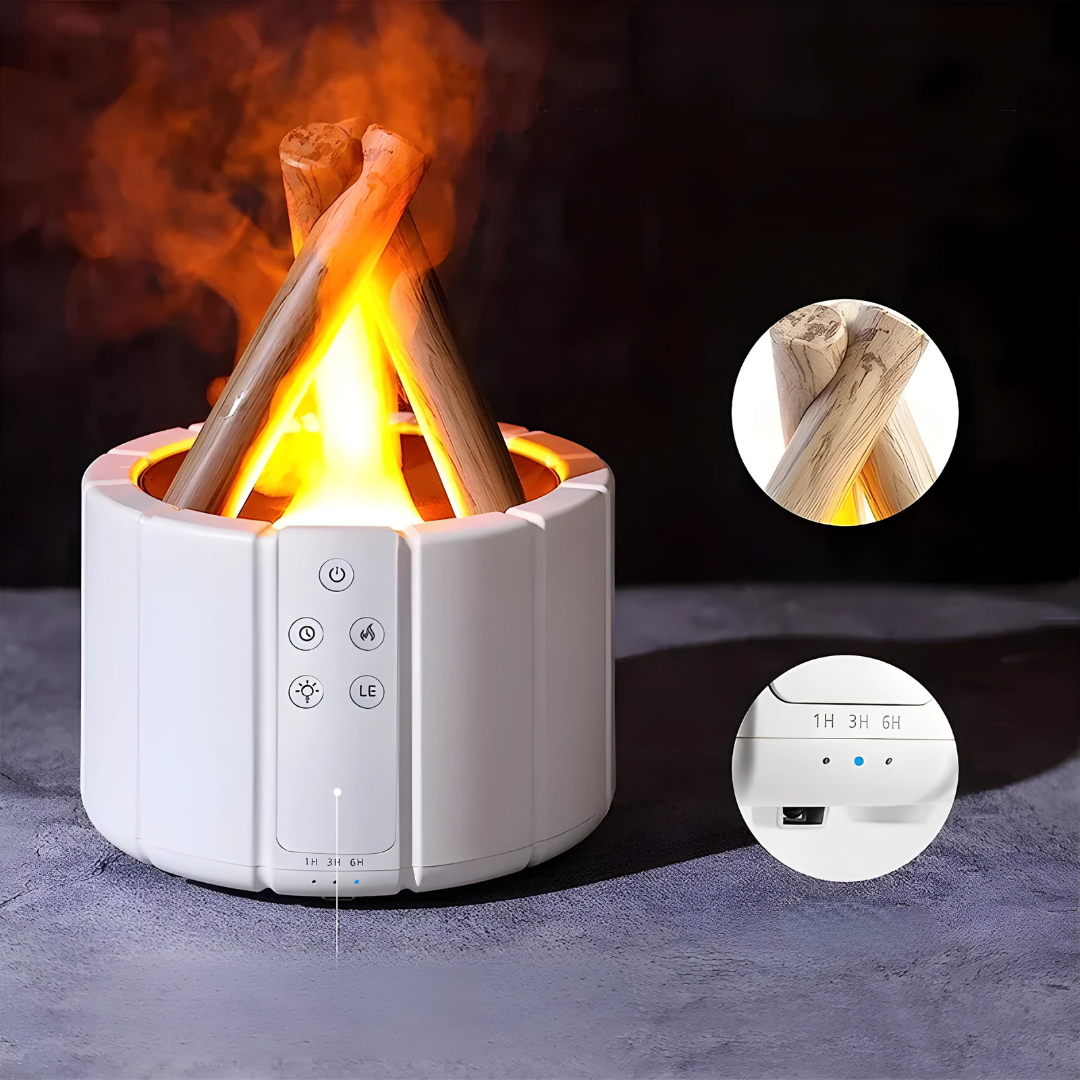 Difusor de Óleo Essencial Lareira Portátil Castiliani, ideal para aromaterapia e umidificação com design elegante

