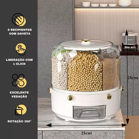 Dispensador Porta Alimentos e Cereais Giratório Castiliani, ideal para organizar alimentos secos com praticidade

