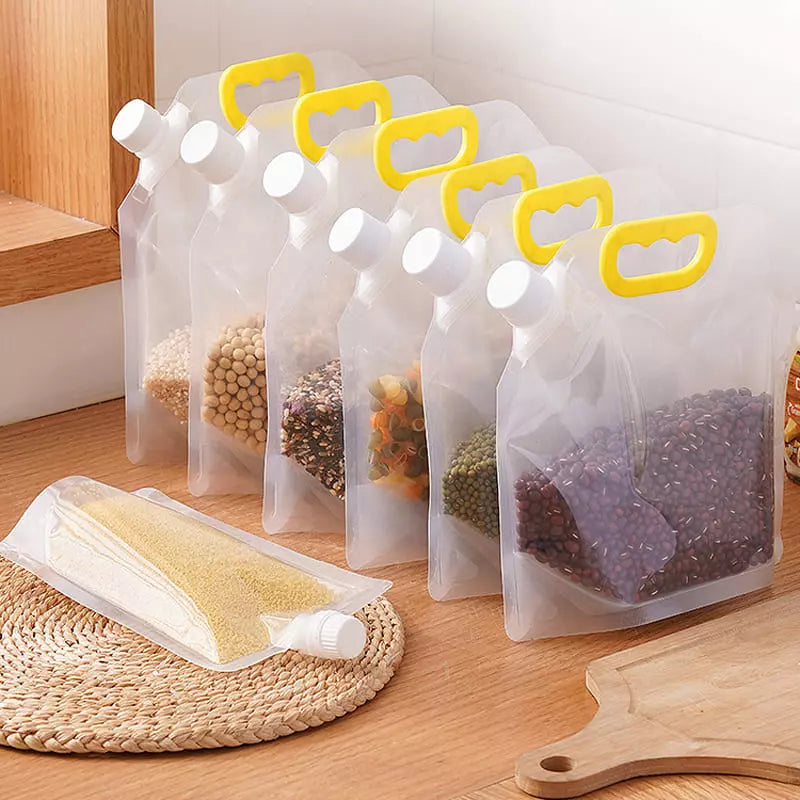 Kit 10 Sacos de Armazenamento Dispenser de Alimentos Castiliani, ideal para conservar alimentos secos com praticidade

