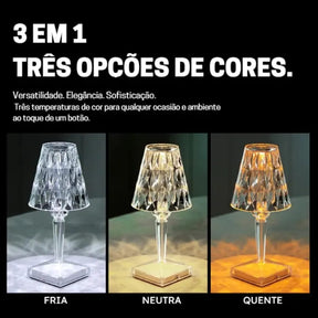 Luminária de Mesa LED Diamante USB 3 em 1 Sem Fio Castiliani, com 3 modos de iluminação e design elegante


