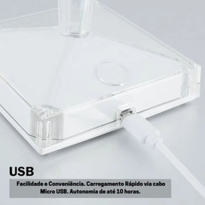Luminária de Mesa LED Diamante USB 3 em 1 Sem Fio Castiliani, com 3 modos de iluminação e design elegante

