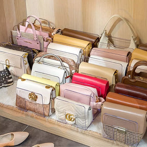 Organizador de Bolsa Acrílico com Divisória Castiliani, perfeito para organizar suas bolsas com elegância e praticidade

