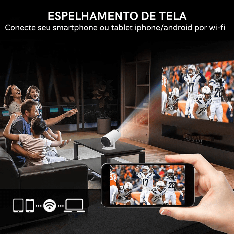 Projetor Portátil 4K 1080p Cinema em Casa Ultra HD Castiliani, ideal para criar uma experiência de cinema em casa com resolução 4K