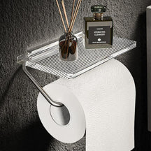 Suporte para Papel Higiênico com Prateleira em Dourado Castiliani, ideal para organizar o banheiro com elegância e funcionalidade

