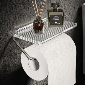 Suporte para Papel Higiênico com Prateleira em Dourado Castiliani, ideal para organizar o banheiro com elegância e funcionalidade

